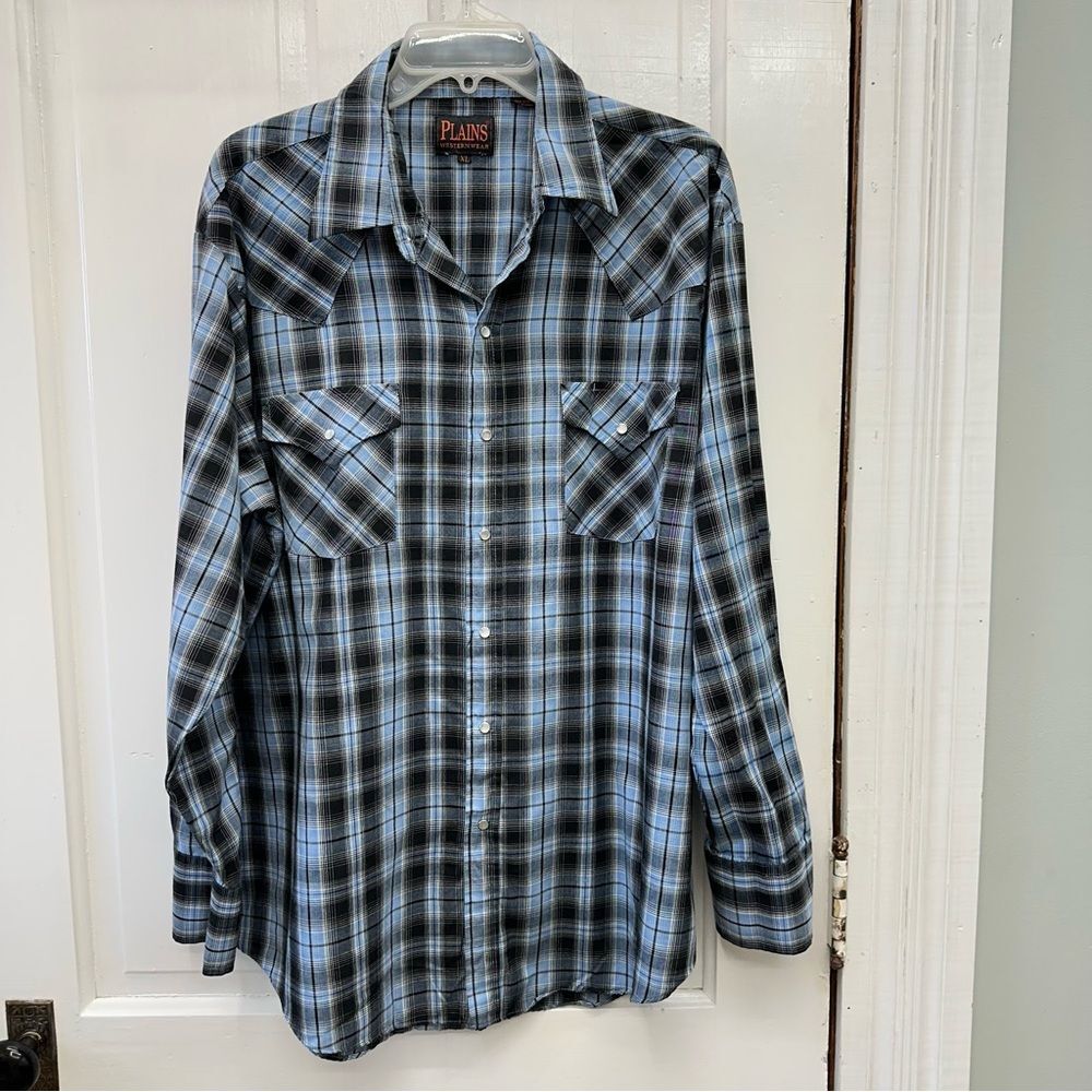Vintage Plains western wear pearl‎ snap button down light weight shirt men's xl